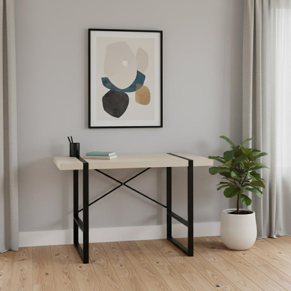 HomeRoots 49" Stylish Taupe and Black Computer Desk - Modern Industrial Design for Home Office Productivity 489870