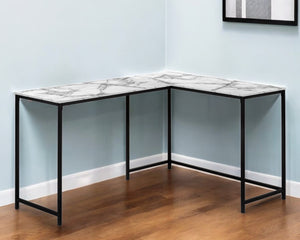 Homeroots 58" White And Black Faux Marble Corner Computer Desk – Stylish, Space-saving Design For Home Office!   489871