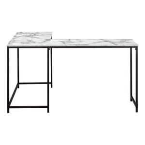 Homeroots 58" White And Black Faux Marble Corner Computer Desk – Stylish, Space-saving Design For Home Office!   489871