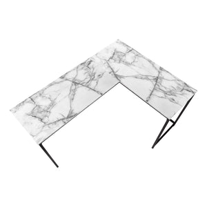 Homeroots 58" White And Black Faux Marble Corner Computer Desk – Stylish, Space-saving Design For Home Office!   489871