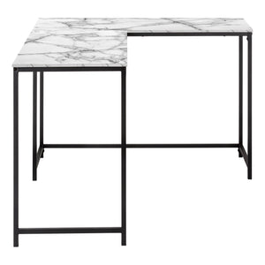 Homeroots 58" White And Black Faux Marble Corner Computer Desk – Stylish, Space-saving Design For Home Office!   489871