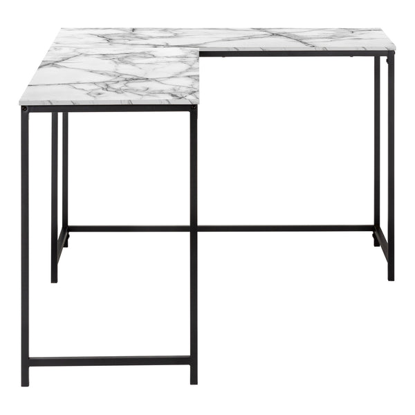 Homeroots 58" White And Black Faux Marble Corner Computer Desk – Stylish, Space-saving Design For Home Office!   489871