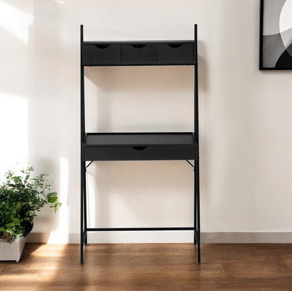 Homeroots 32" Black Computer Desk With Four Drawers   489872