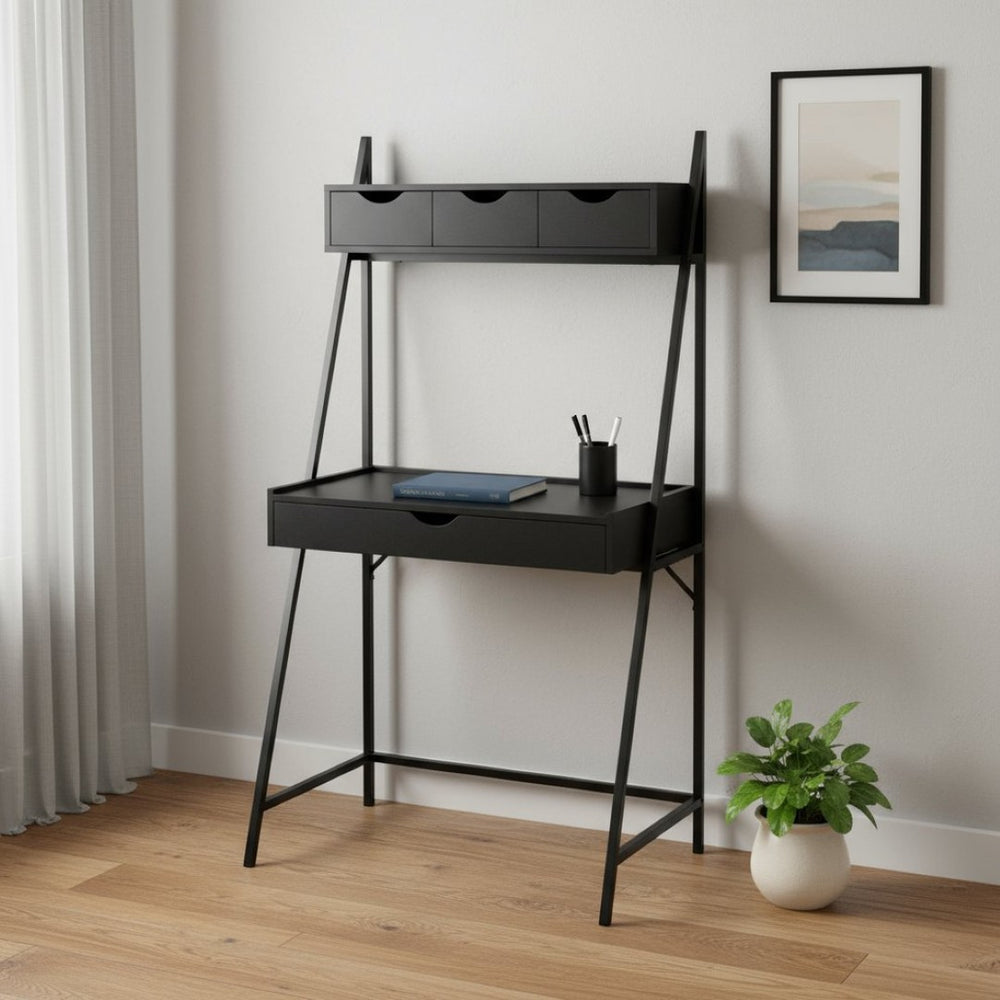 HomeRoots 32" Sleek Black Computer Desk with 4 Drawers for Organized Storage – Ideal for Home or Office Use 489872
