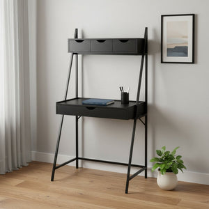 HomeRoots 32" Sleek Black Computer Desk with 4 Drawers for Organized Storage – Ideal for Home or Office Use 489872