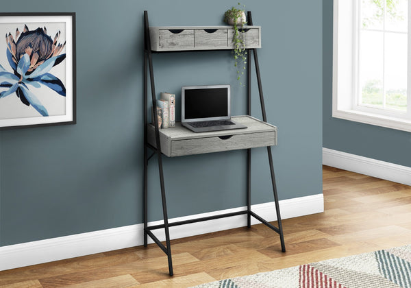 Homeroots 32" Gray And Black Wood And Metal Sled Desk - Stylish, Durable, & Functional With 4 Storage Drawers!   489873