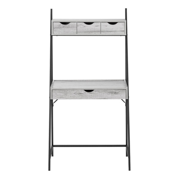 HomeRoots 32" Gray and Black Sled Computer Desk - Modern Wood and Metal Design with 4 Drawers for Small Spaces 489873