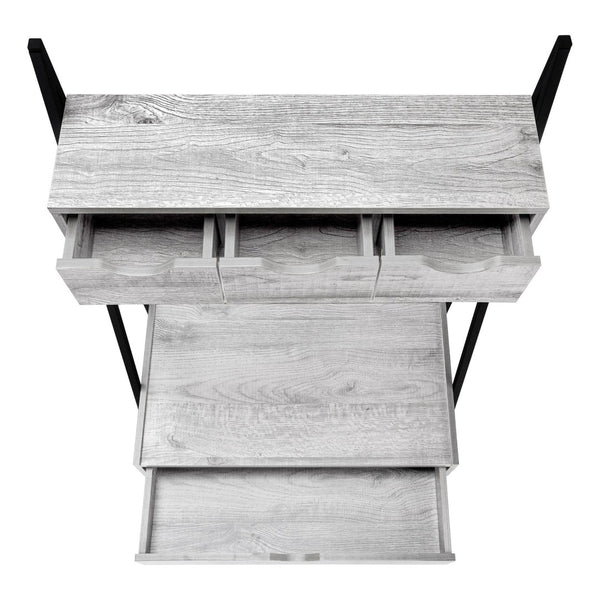 HomeRoots 32" Gray and Black Sled Computer Desk - Modern Wood and Metal Design with 4 Drawers for Small Spaces 489873