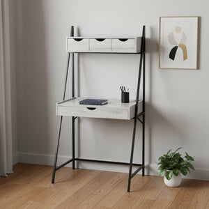 HomeRoots 32" Gray and Black Sled Computer Desk - Modern Wood and Metal Design with 4 Drawers for Small Spaces 489873