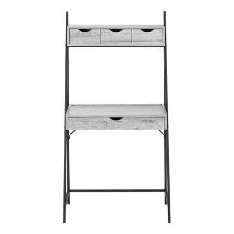 Homeroots 32" Gray And Black Wood And Metal Sled Desk - Stylish, Durable, & Functional With 4 Storage Drawers!   489873