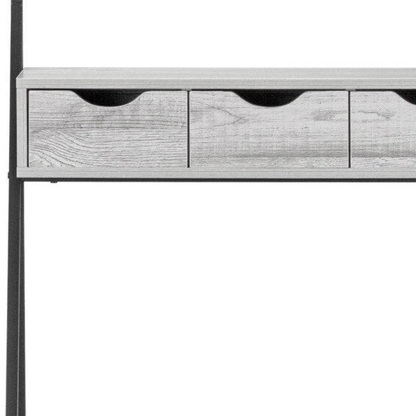 HomeRoots 32" Gray and Black Sled Computer Desk - Modern Wood and Metal Design with 4 Drawers for Small Spaces 489873