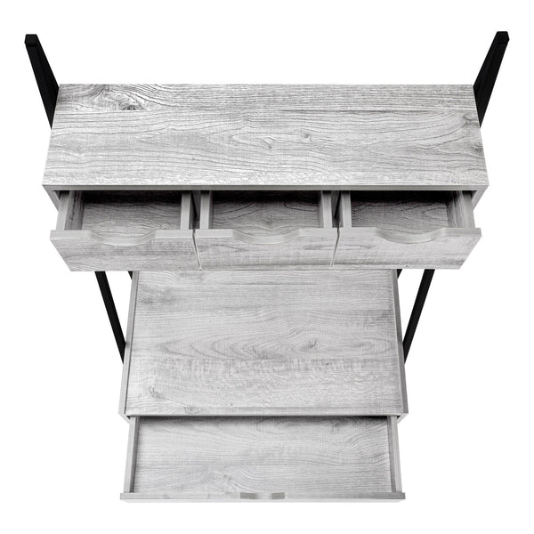 Homeroots 32" Gray And Black Wood And Metal Sled Desk - Stylish, Durable, & Functional With 4 Storage Drawers!   489873