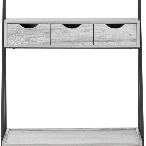 HomeRoots 32" Gray and Black Sled Computer Desk - Modern Wood and Metal Design with 4 Drawers for Small Spaces 489873