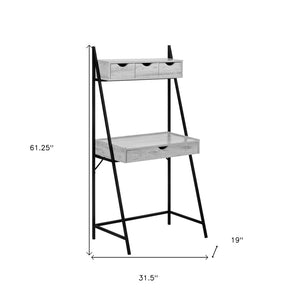 Homeroots 32" Gray And Black Wood And Metal Sled Desk - Stylish, Durable, & Functional With 4 Storage Drawers!   489873