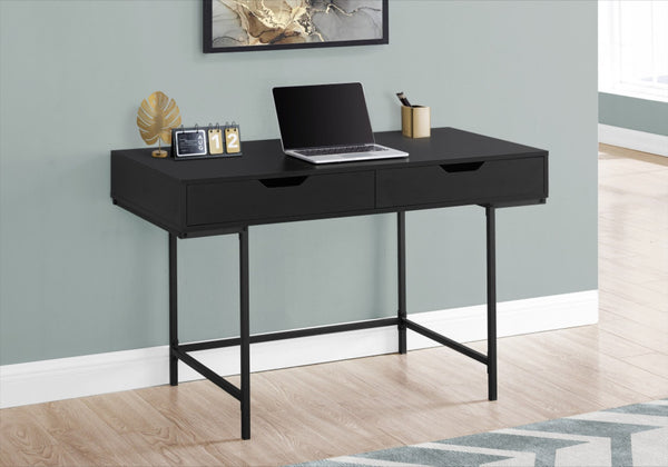 Homeroots 47" Black Wood And Metal H-shape Desk With Dual Drawers - Stylish Executive Office Furniture Solution   489874