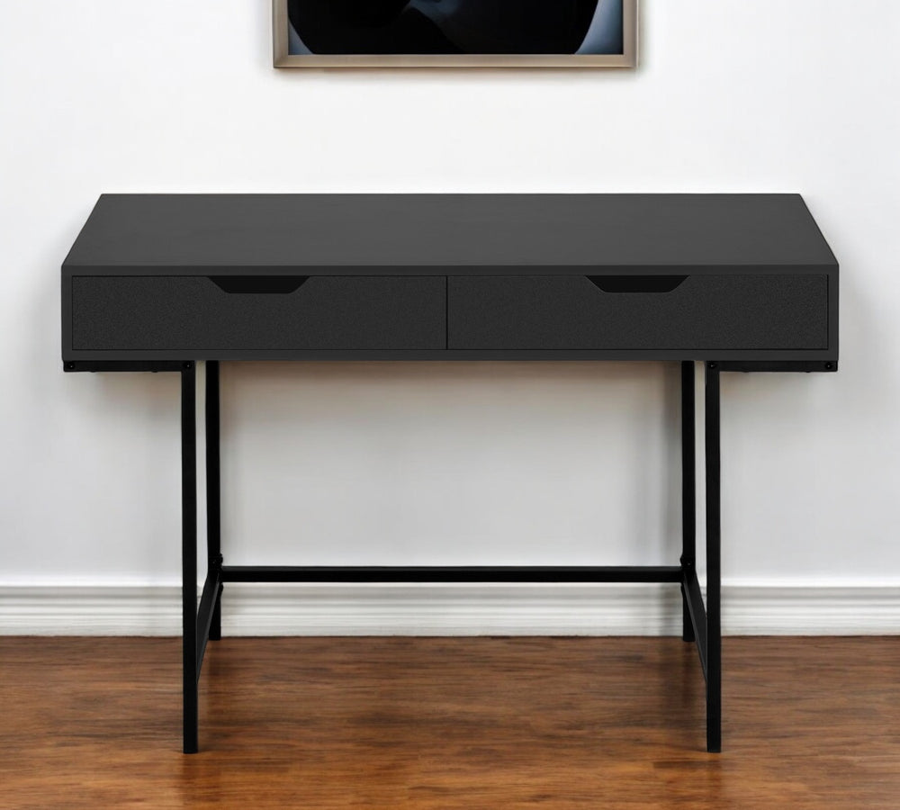 Homeroots 47" Black Wood And Metal H-shape Desk With Dual Drawers - Stylish Executive Office Furniture Solution   489874