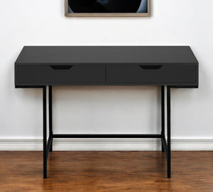 Homeroots 47" Black Wood And Metal H-shape Desk With Dual Drawers - Stylish Executive Office Furniture Solution   489874