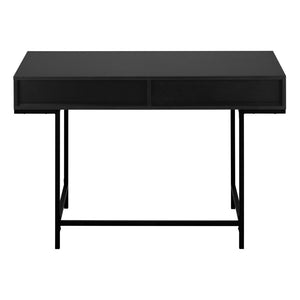 HomeRoots 47" Black Wood and Metal H-Shape Computer Desk – Modern, Durable & Space-Saving with 2 Drawers 489874