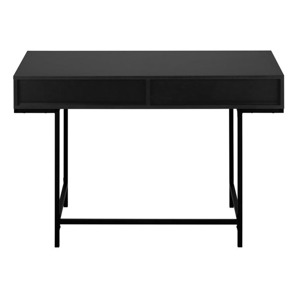 HomeRoots 47" Black Wood and Metal H-Shape Computer Desk – Modern, Durable & Space-Saving with 2 Drawers 489874