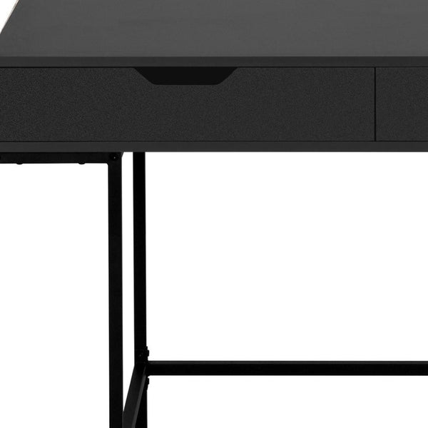 HomeRoots 47" Black Wood and Metal H-Shape Computer Desk – Modern, Durable & Space-Saving with 2 Drawers 489874
