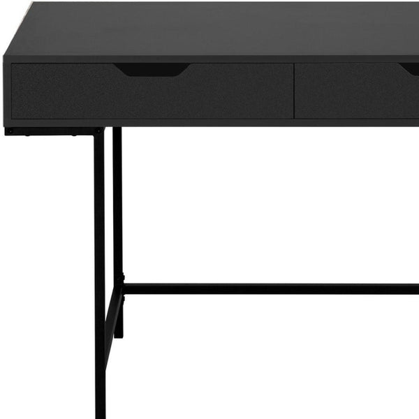HomeRoots 47" Black Wood and Metal H-Shape Computer Desk – Modern, Durable & Space-Saving with 2 Drawers 489874