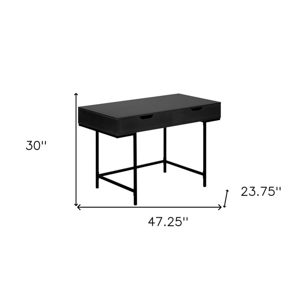 Homeroots 47" Black Wood And Metal H-shape Desk With Dual Drawers - Stylish Executive Office Furniture Solution   489874