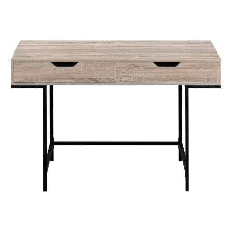 Homeroots 47" Taupe And Black Wood & Metal H-shape Desk With Two Drawers - Stylish, Sturdy, Space-saving Solution   489875