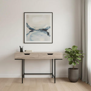 HomeRoots 47" Taupe and Black H-Shape Computer Desk with Drawers - Stylish, Sturdy Design for Home Office Use 489875
