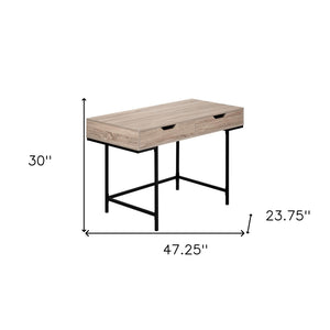 Homeroots 47" Taupe And Black Wood & Metal H-shape Desk With Two Drawers - Stylish, Sturdy, Space-saving Solution   489875