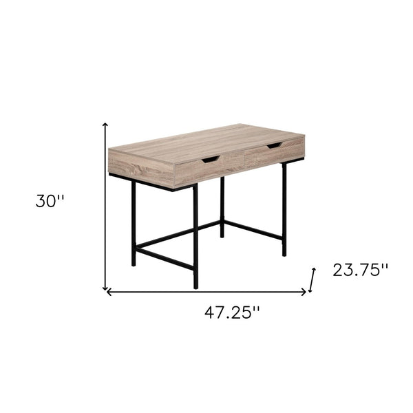 Homeroots 47" Taupe And Black Wood & Metal H-shape Desk With Two Drawers - Stylish, Sturdy, Space-saving Solution   489875
