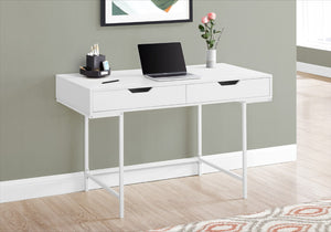 Homeroots 47" White Wood And Metal H-shape Computer Desk With Drawers - Stylish, Durable, And Space-saving!   489876
