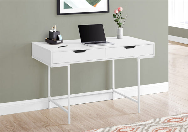 Homeroots 47" White Wood And Metal H-shape Computer Desk With Drawers - Stylish, Durable, And Space-saving!   489876