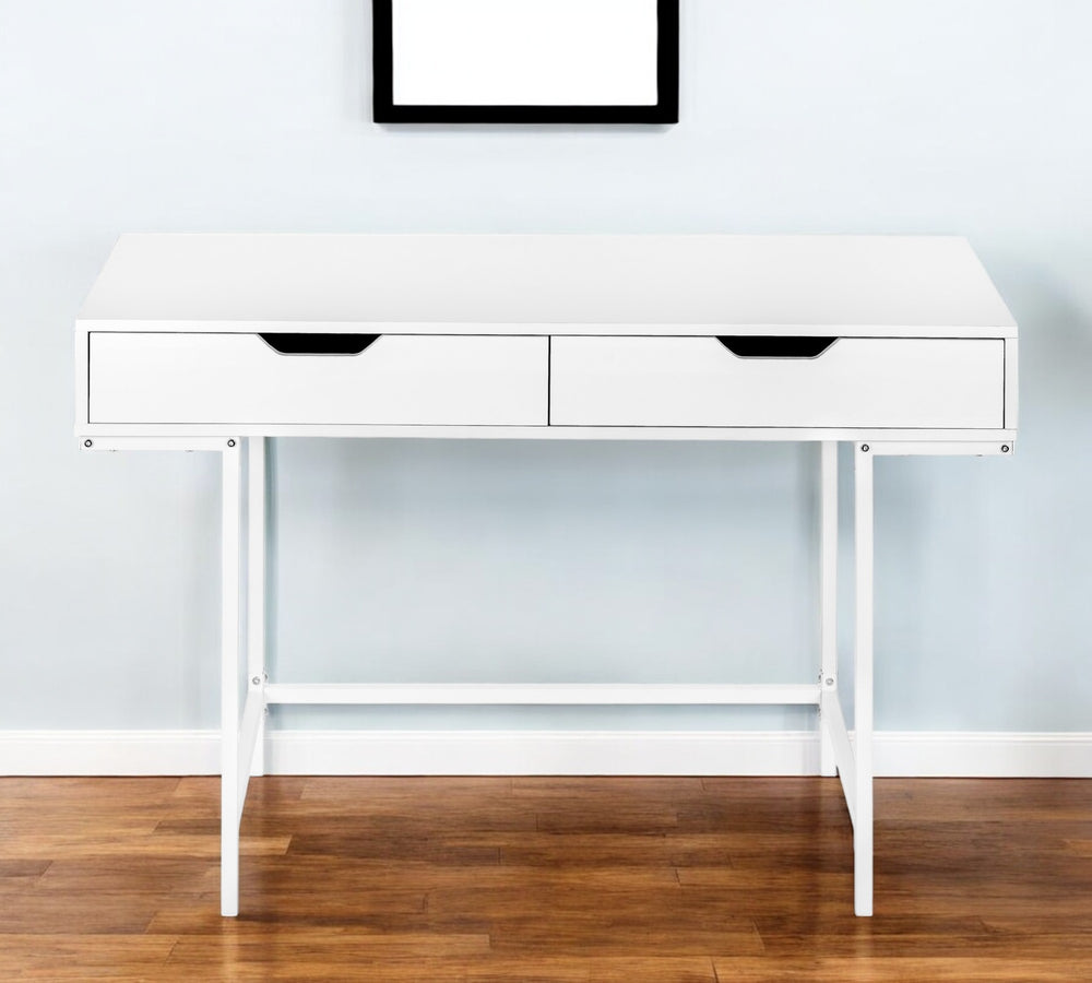 Homeroots 47" White Wood And Metal H-shape Computer Desk With Drawers - Stylish, Durable, And Space-saving!   489876