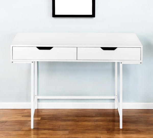 Homeroots 47" White Wood And Metal H-shape Computer Desk With Drawers - Stylish, Durable, And Space-saving!   489876