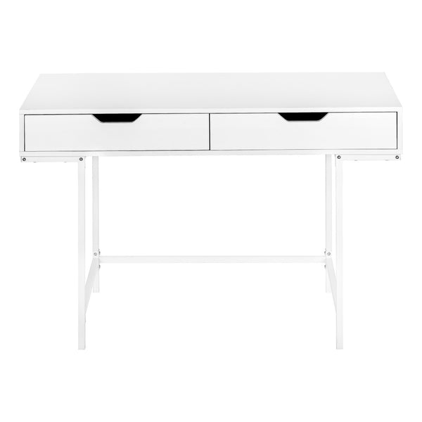 HomeRoots 47" Modern H-Shape Computer Desk in White Wood & Metal with Two Drawers for Stylish Home Offices 489876