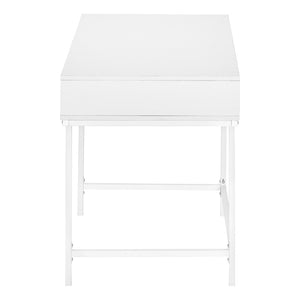 HomeRoots 47" Modern H-Shape Computer Desk in White Wood & Metal with Two Drawers for Stylish Home Offices 489876
