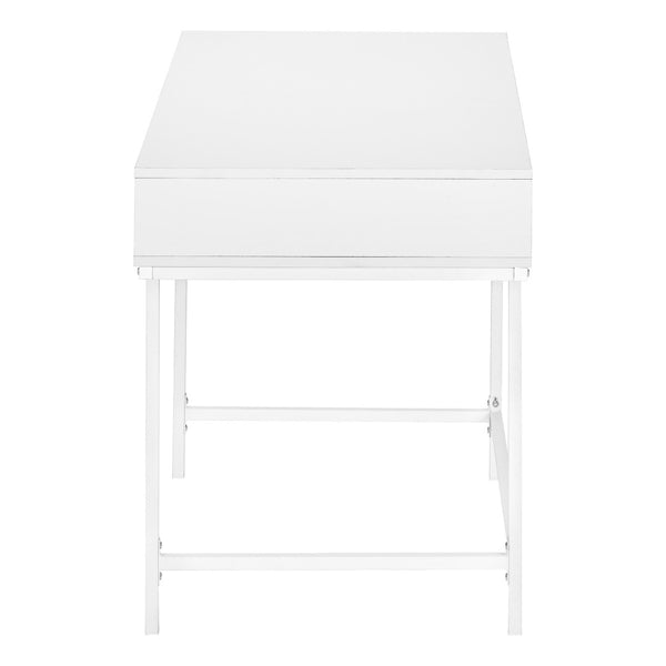 HomeRoots 47" Modern H-Shape Computer Desk in White Wood & Metal with Two Drawers for Stylish Home Offices 489876