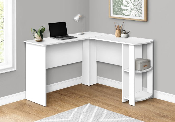 Homeroots 47" White Wood Corner Computer Desk - Maximize Space With Stylish Design For Home Office & Living Room   489877