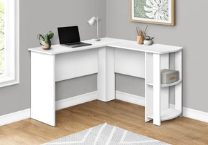Homeroots 47" White Wood Corner Computer Desk - Maximize Space With Stylish Design For Home Office & Living Room   489877