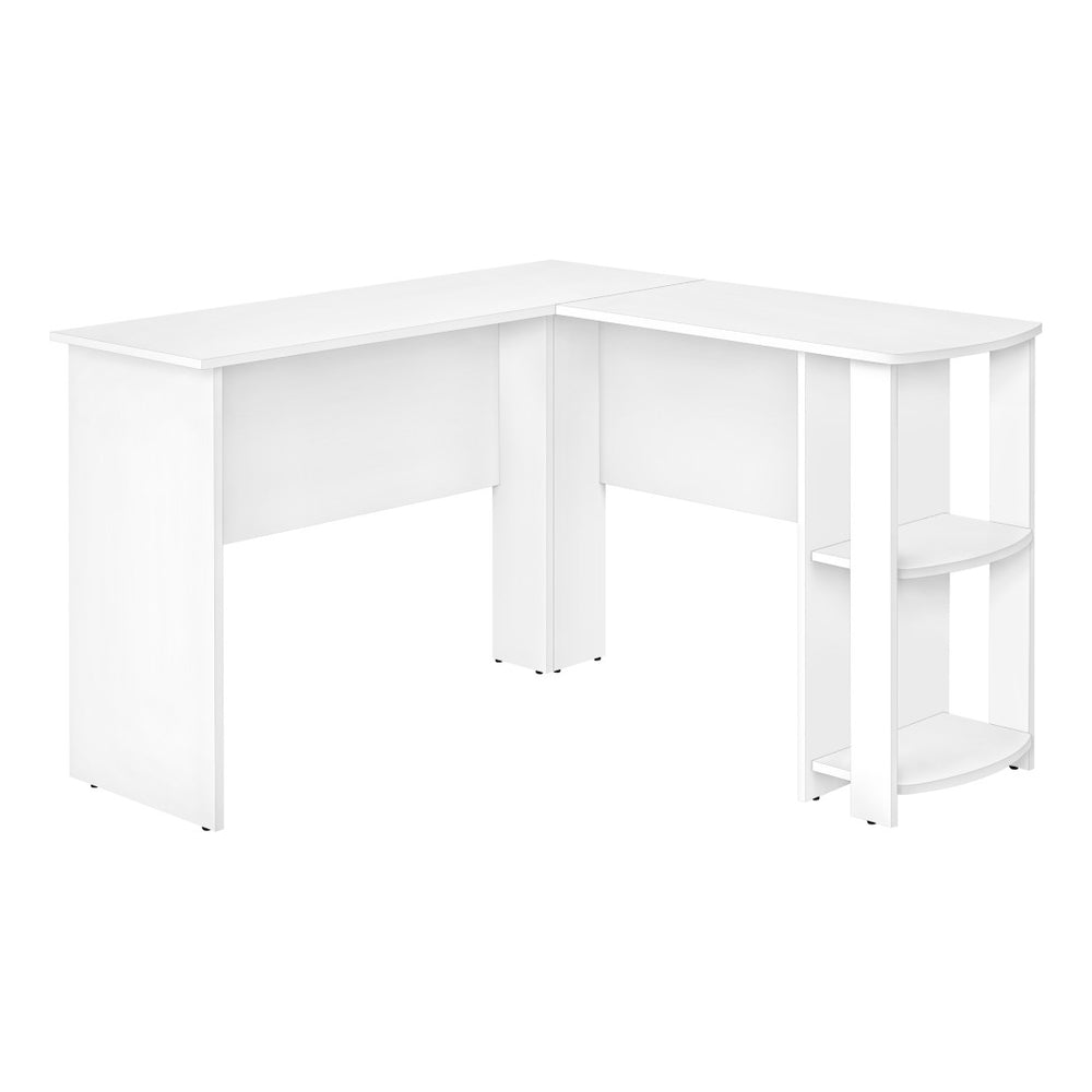 HomeRoots 47" White Wood Corner Computer Desk – Modern Design with Open Shelving for Home Office or Bedroom Use 489877