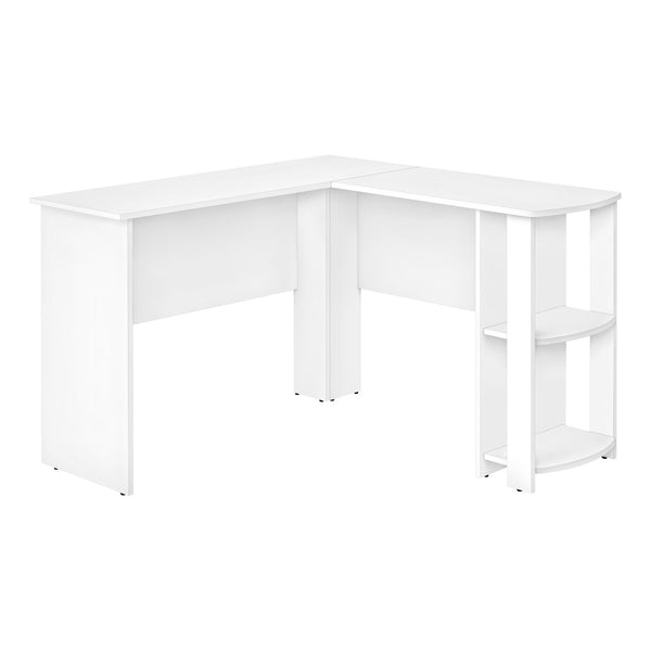 HomeRoots 47" White Wood Corner Computer Desk – Modern Design with Open Shelving for Home Office or Bedroom Use 489877