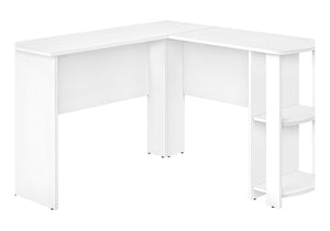 HomeRoots 47" White Wood Corner Computer Desk – Modern Design with Open Shelving for Home Office or Bedroom Use 489877