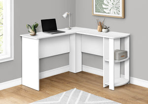 HomeRoots 47" White Wood Corner Computer Desk – Modern Design with Open Shelving for Home Office or Bedroom Use 489877
