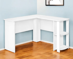 Homeroots 47" White Wood Corner Computer Desk - Maximize Space With Stylish Design For Home Office & Living Room   489877