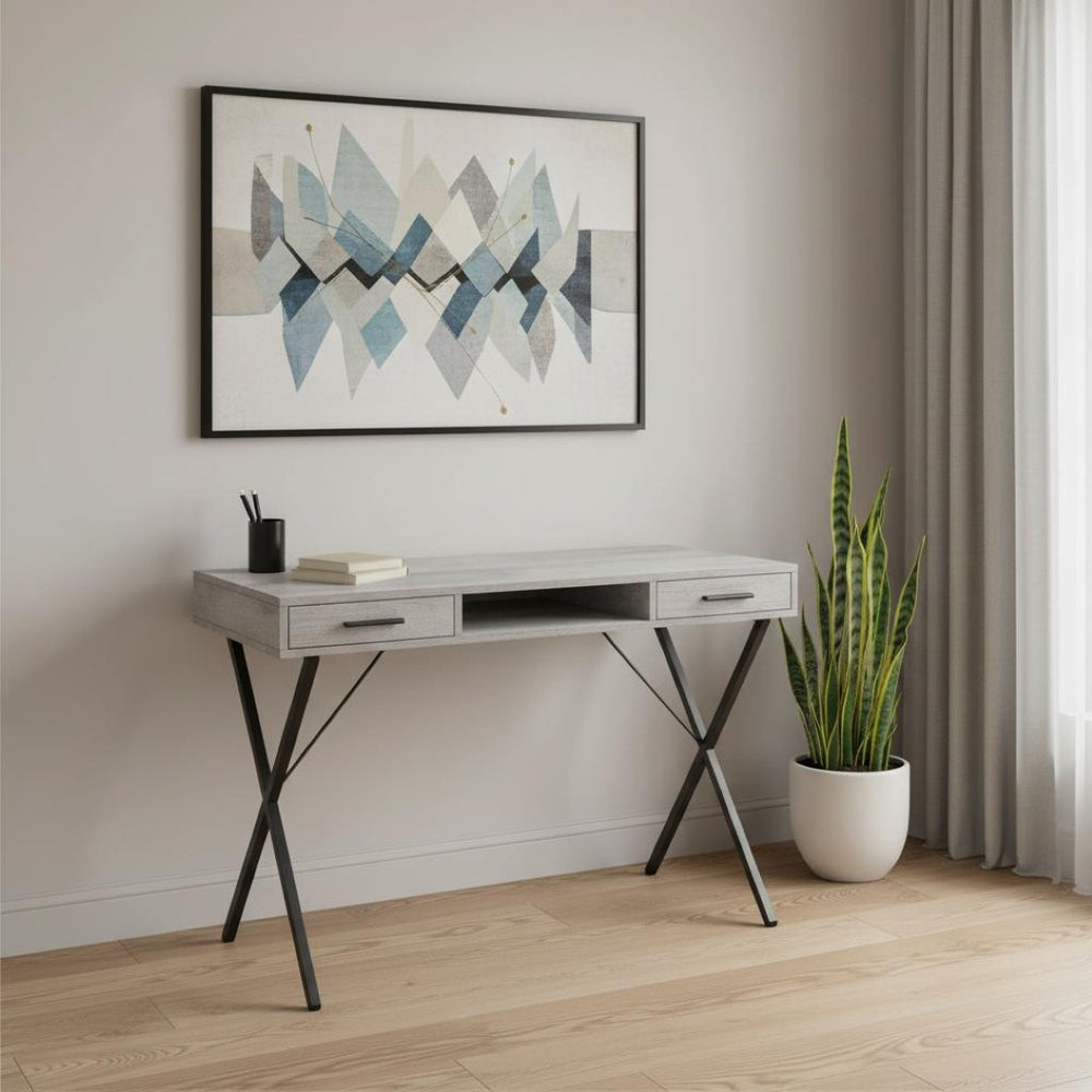 HomeRoots 42" Modern Gray and Black Computer Desk with Drawers – Compact, Stylish Design for Any Space 489880
