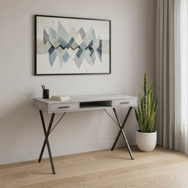 HomeRoots 42" Modern Gray and Black Computer Desk with Drawers – Compact, Stylish Design for Any Space 489880