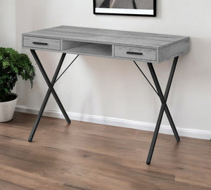 Homeroots 42" Gray And Black Computer Desk With Two Drawers   489880