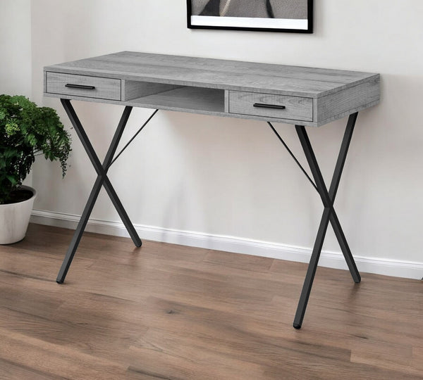 Homeroots 42" Gray And Black Computer Desk With Two Drawers   489880