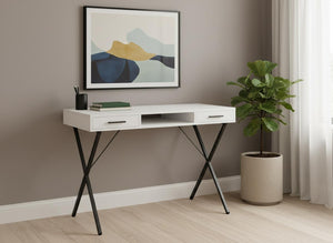 HomeRoots 42" White and Black Computer Desk with Two Drawers – Modern, Space-Efficient Workstation for Home Office 489881