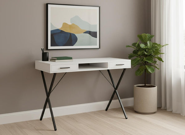 HomeRoots 42" White and Black Computer Desk with Two Drawers – Modern, Space-Efficient Workstation for Home Office 489881